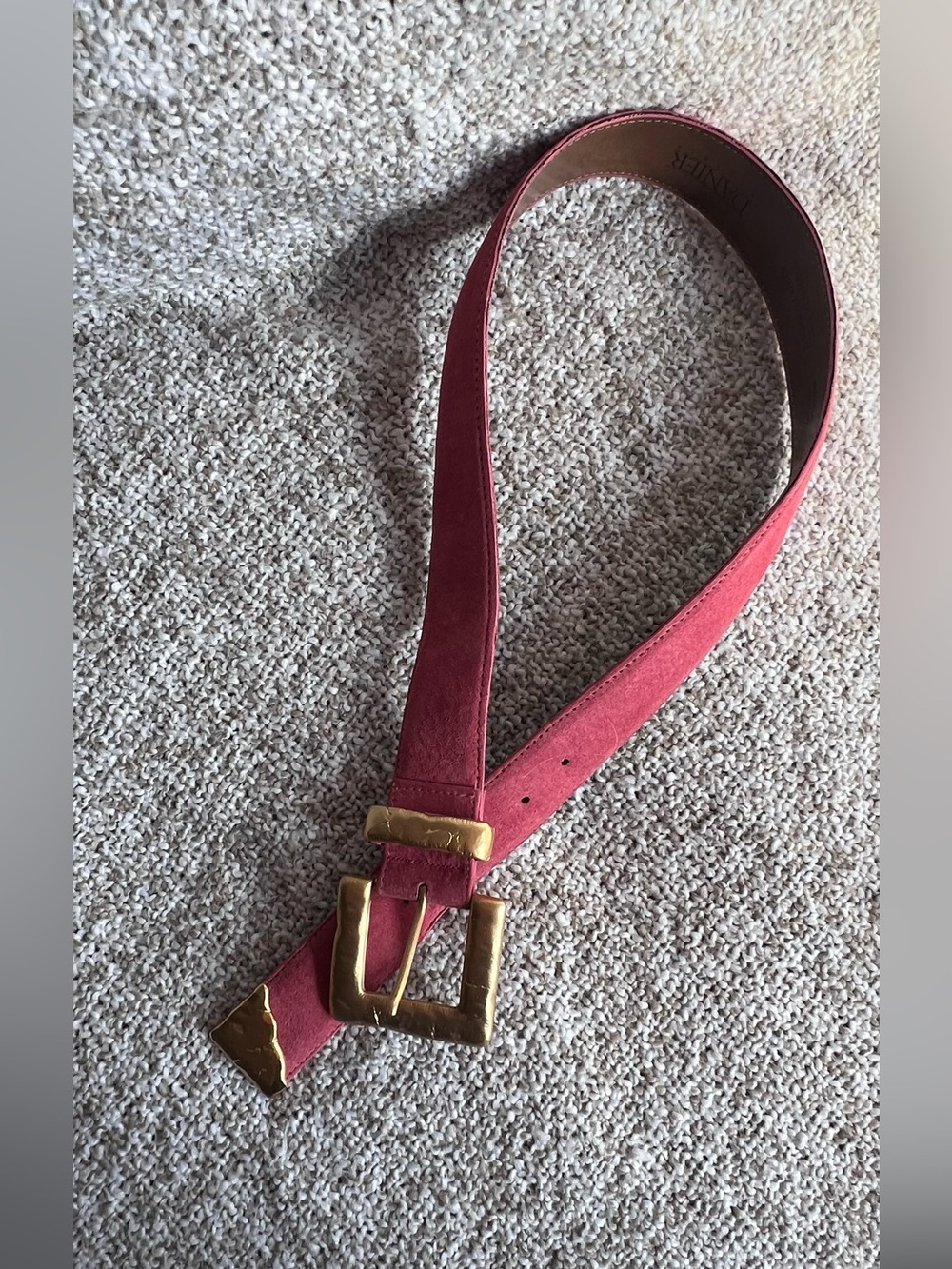 Danier Vintage Dark Pink Suede Belt Antique Gold Square Buckle Accent Size M